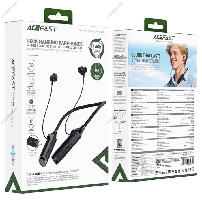 Бездротові Bluetooth навушники ACEFAST N6 neck hanging wireless earphones BT 5.4 Black